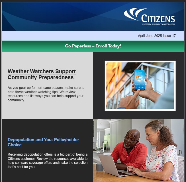 citizens_fla's tweet image. #ICYMI: Citizens&apos; Quarterly Policyholder Newsletter is out 📨 Check your email for your copy and read our latest issue for storm #preptips. 

📰 Cant find your copy? No problem! Visit our website: ow.ly/GHBG50W5NI8.

Reply &amp;amp; let us know what you think 😄

#WeAreCitizens