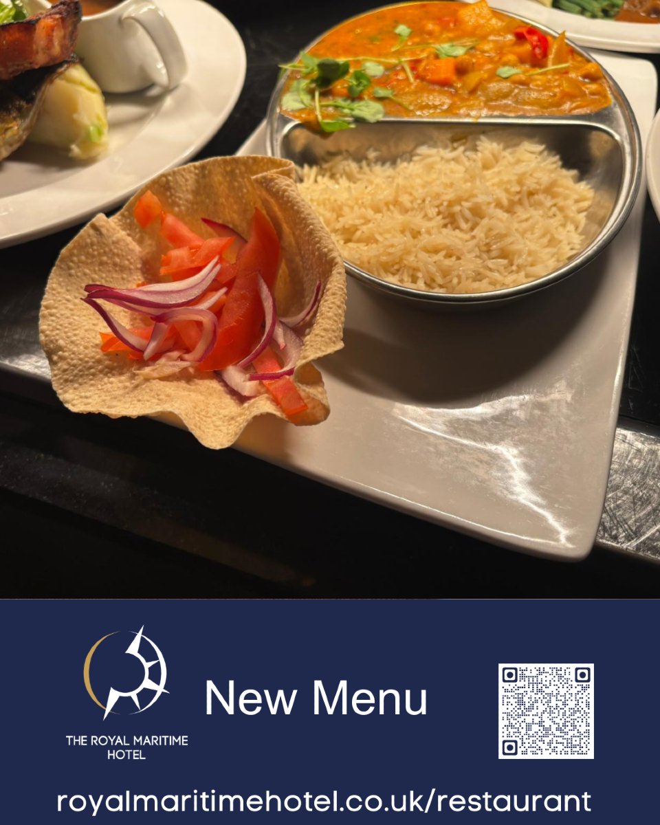 #Vegans and #Vegetarians can enjoy our delicious menu too. This is our mouth-watering Chickpea, Butternut Squash, and Coconut Curry.
royalmaritimehotel.co.uk/restaurant