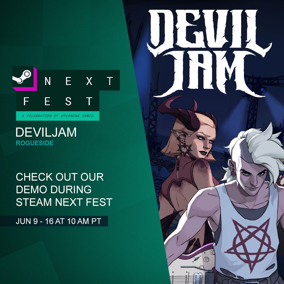 RoguesideGames's tweet image. 🎉Next Event:
Devil Jam Demo is participating in the Steam Next Fest.
Starting on the 9th of June at 10am PT! Make sure to be there!!
We hope you get to experience this hell of a game, and don’t forget to wishlist 🤘
🔗 store.steampowered.com/app/3461800/De…