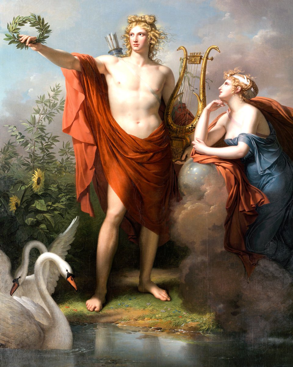 "Apollo, God of Light, Eloquence, Poetry and the Fine Arts with Urania, Muse of Astronomy"  (1798) 
By Charles Meynier. (1768-1832)🖌️🌹
French Painter.