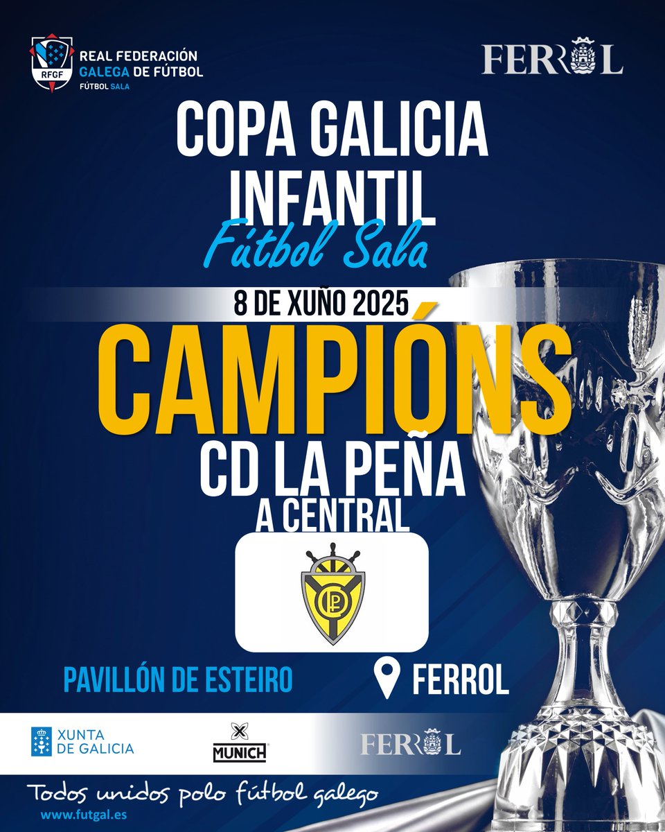 🏆 O trofeo da 𝐂𝐎𝐏𝐀 𝐆𝐀𝐋𝐈𝐂𝐈𝐀 𝐈𝐍𝐅𝐀𝐍𝐓𝐈𝐋 marcha cos xogadores do <a href="/CDLPfs/">Club Deportivo La Peña</a>

💪 PARABÉNS!!

🙌 Gran tempada tamén para Academia Futsal Ourense!

#Futsal #CopaGalicia