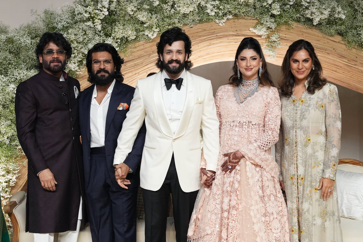 Annapurna Studios (@annapurnastdios) on Twitter photo The Akkineni Family extends a heartfelt welcome to the beloved Mega power star <a href="/AlwaysRamCharan/">Ram Charan</a> , <a href="/upasanakonidela/">Upasana Konidela</a>, <a href="/aryasukku/">Sukumar</a>, #ThabithaSukumar & <a href="/BuchiBabuSana/">BuchiBabuSana</a>.
Your presence lights up our celebration and adds to the joy of this special day.
#AkhilZainabReception The Akkineni Family extends a heartfelt welcome to the beloved Mega power star <a href="/AlwaysRamCharan/">Ram Charan</a> , <a href="/upasanakonidela/">Upasana Konidela</a>, <a href="/aryasukku/">Sukumar</a>, #ThabithaSukumar & <a href="/BuchiBabuSana/">BuchiBabuSana</a>.
Your presence lights up our celebration and adds to the joy of this special day.
#AkhilZainabReception