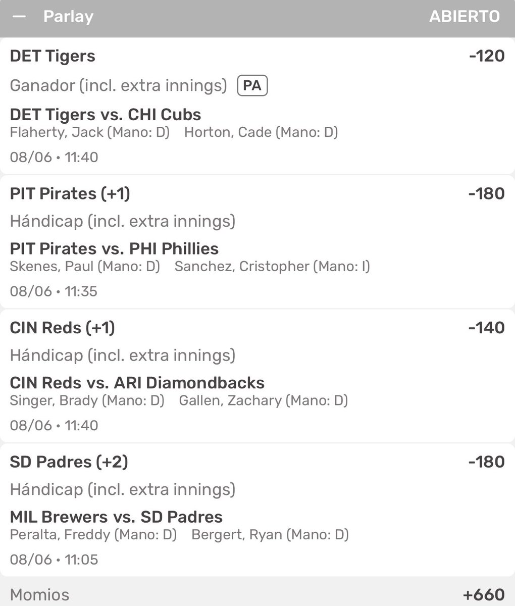 !!PARLAY MLB!! 🇺🇸⚾️

DEJA TU ❤️

TODOS A METERLO QUE SE GANA!! 🚀🚀🚀