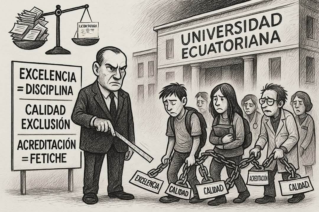 asmenesesv's tweet photo. La universidad ecuatoriana ha venido siendo colonizada por una lógica gerencial del saber: la excelencia como forma de disciplinamiento, la calidad como instrumento de exclusión, la acreditación como fetiche del reconocimiento.

𝙉𝙤𝙩𝙖𝙨 𝙨𝙤𝙗𝙧𝙚 𝙡𝙖 𝙐𝙣𝙞𝙫𝙚𝙧𝙨𝙞𝙙𝙖𝙙 https://t.co/WZ3pbTL1C0