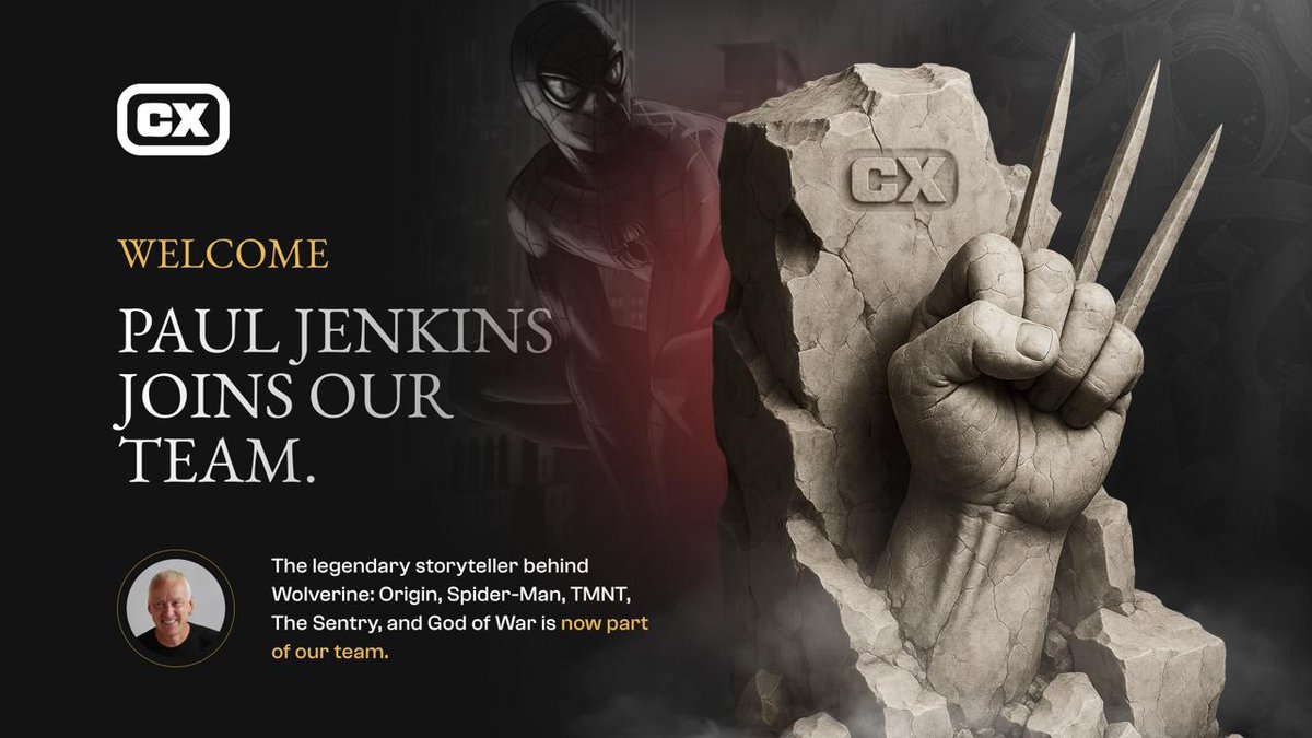 CX-Chain🔺 (@cxchainofficial) on Twitter photo We’re beyond honored to welcome <a href="/mypauljenkins/">Paul Jenkins</a> ,the legendary writer behind Wolverine: Origin, Spider-Man, TMNT, The Sentry, and God of War to the <a href="/CxChainOfficial/">CX-Chain🔺</a> team.
His stories changed comics and gaming.
Now, he joins CX-Chain on <a href="/avax/">Avalanche🔺</a> to redefine what stories can be in We’re beyond honored to welcome <a href="/mypauljenkins/">Paul Jenkins</a> ,the legendary writer behind Wolverine: Origin, Spider-Man, TMNT, The Sentry, and God of War to the <a href="/CxChainOfficial/">CX-Chain🔺</a> team.
His stories changed comics and gaming.
Now, he joins CX-Chain on <a href="/avax/">Avalanche🔺</a> to redefine what stories can be in