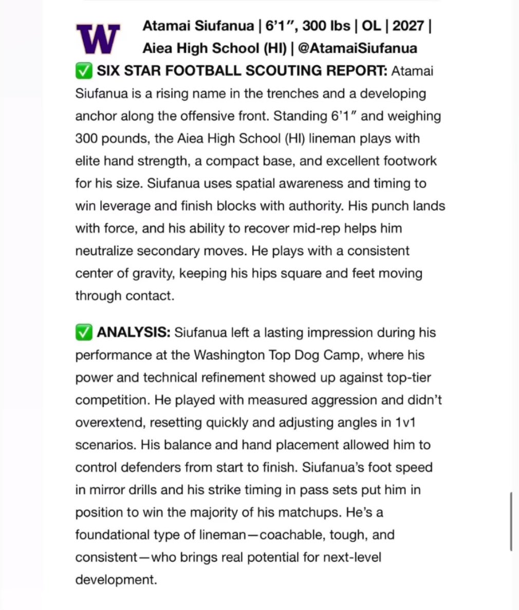 Atamai Siufanua (@atamaisiufanua) on Twitter photo I’m grateful for the recognition of the hard work and dedication that went into this write up 🙌 Thank you <a href="/sixstarfootball/">Six Star Football | PLUS+</a>
I’ll continue to improve my crafts‼️
<a href="/Trnch_Warriors/">Hawaii Trench Warriors</a> <a href="/CoachBrewster50/">Michael Brewster</a> <a href="/CoachCarskie/">David Carskie 🪓</a> <a href="/Coach_TuiAvaava/">Tui Avaava</a> <a href="/Coach_D_Mac/">Darryl McBride Jr</a> I’m grateful for the recognition of the hard work and dedication that went into this write up 🙌 Thank you <a href="/sixstarfootball/">Six Star Football | PLUS+</a>
I’ll continue to improve my crafts‼️
<a href="/Trnch_Warriors/">Hawaii Trench Warriors</a> <a href="/CoachBrewster50/">Michael Brewster</a> <a href="/CoachCarskie/">David Carskie 🪓</a> <a href="/Coach_TuiAvaava/">Tui Avaava</a> <a href="/Coach_D_Mac/">Darryl McBride Jr</a>
