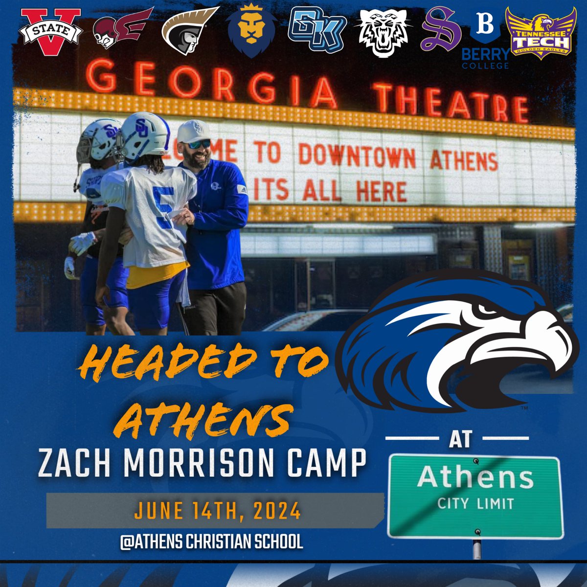 Zach Morrison (@coachmorrison58) on Twitter photo Headed to the Classic City this Saturday for camp #3!
Looking forward to seeing what Athens and the surrounding area has to offer! Bringing some schools with me as well!
Sign up today!👇
…hmorrisonfootballcamps.totalcamps.com/shop/EVENT
<a href="/TimGlanton/">Coach Tim Glanton</a> <a href="/LaneKnost/">Coach Lane Knost</a> <a href="/Coach_HJacobs/">CoachHarlen Jacobs</a> <a href="/coachmercer_56/">Malcolm Mercer</a> <a href="/KJOTISSR/">Keith Otis</a> Headed to the Classic City this Saturday for camp #3!
Looking forward to seeing what Athens and the surrounding area has to offer! Bringing some schools with me as well!
Sign up today!👇
…hmorrisonfootballcamps.totalcamps.com/shop/EVENT
<a href="/TimGlanton/">Coach Tim Glanton</a> <a href="/LaneKnost/">Coach Lane Knost</a> <a href="/Coach_HJacobs/">CoachHarlen Jacobs</a> <a href="/coachmercer_56/">Malcolm Mercer</a> <a href="/KJOTISSR/">Keith Otis</a>