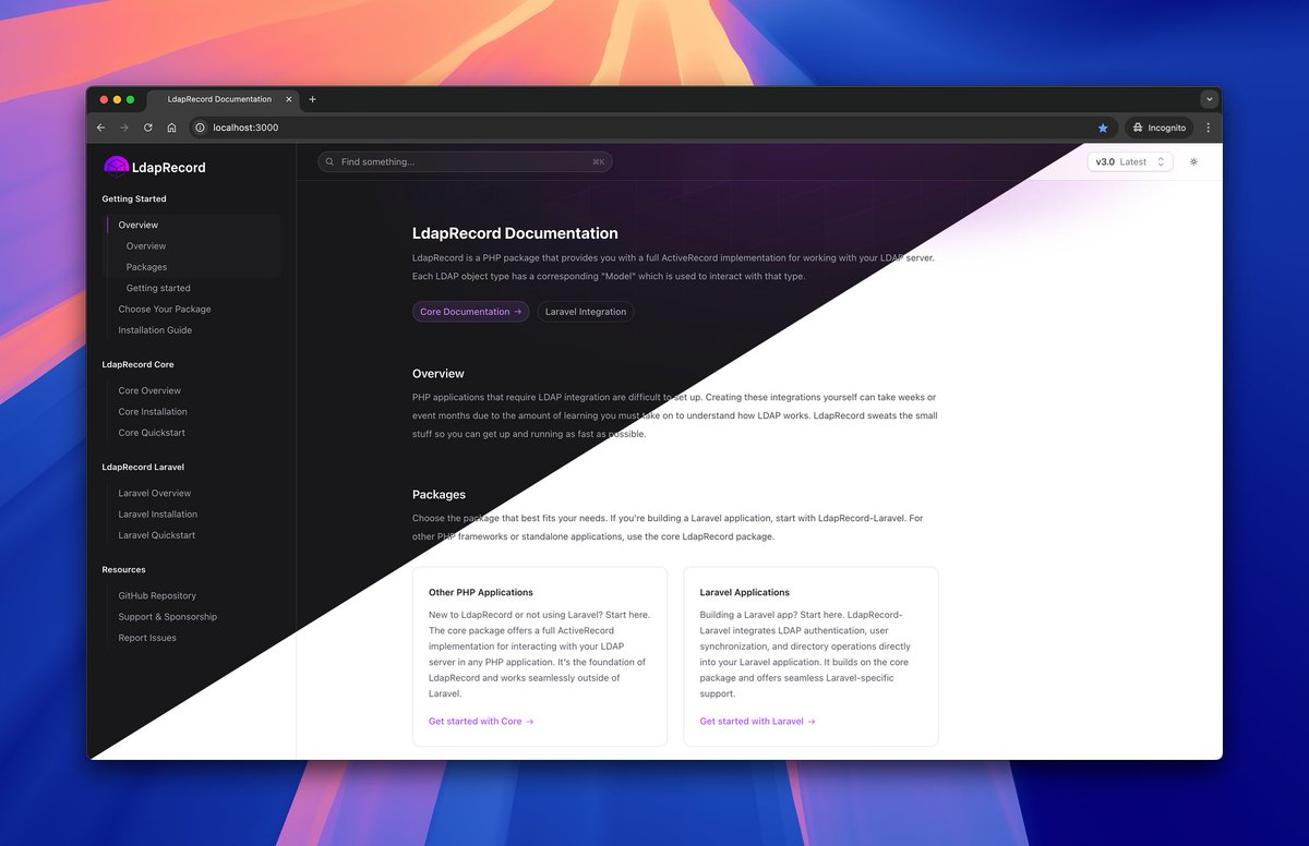 This upcoming new major version of LdapRecord deserves a new docs site. Working on the finishing touches 💅