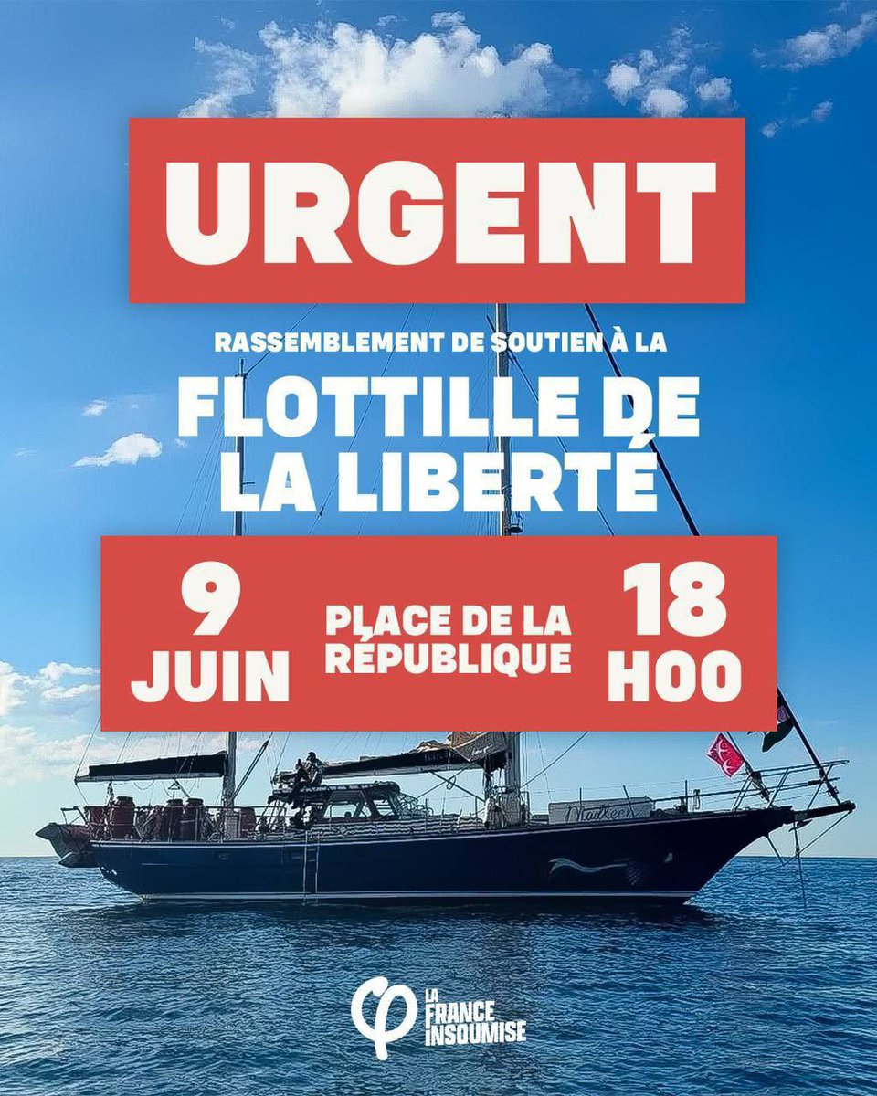 Amal Bentounsi (@amalbentounsi) on Twitter photo 🚨La communauté internationale doit assurer la protection de la flottille. Il est inacceptable que des civils désarmés soient menacés.
RDV le 9 juin à 18h00, Place de la République soutien à cette mission et exiger la levée du blocus. <a href="/GazaFFlotilla/">Freedom Flotilla Coalition</a> <a href="/RimaHas/">Rima Hassan</a> <a href="/EmmanuelMacron/">Emmanuel Macron</a> 🚨La communauté internationale doit assurer la protection de la flottille. Il est inacceptable que des civils désarmés soient menacés.
RDV le 9 juin à 18h00, Place de la République soutien à cette mission et exiger la levée du blocus. <a href="/GazaFFlotilla/">Freedom Flotilla Coalition</a> <a href="/RimaHas/">Rima Hassan</a> <a href="/EmmanuelMacron/">Emmanuel Macron</a>