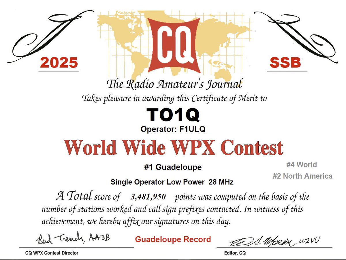Nice remember and ending for #TO1Q participation at <a href="/cqwpx/">CQ WPX Director</a> #SSB Contest. Thanks to my Friend Burt <a href="/FG8OJ/">ＦＧ８ＯＪ🏝️🛰️🌑</a> for his kindness and hosting at his station. #Teampirate 
cc <a href="/ref_info/">REF</a>