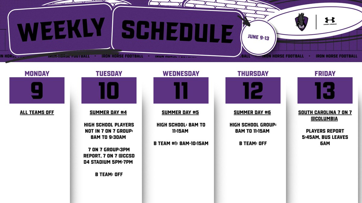 We roll right into our 2nd week of summer training! Packed week for our high school guys, capped with a trip to South Carolina for their 7 on 7 tournament. We also welcome our 7th and 8th graders for B team practice #1 on Wednesday! #W1nTheDay