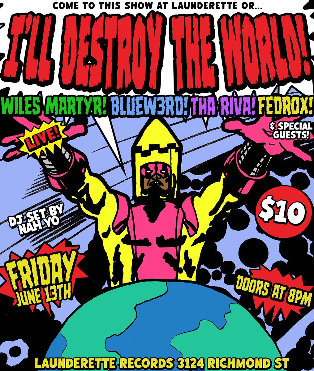 WilesWorldWeb (@wilesmartyr) on Twitter photo Date: JUNE FRIDAY THE 13TH
Venue: Launderette Records
🎤Performances by <a href="/wilesmartyr/">WilesWorldWeb</a> #Bluew3rD <a href="/THA_RIVA/">NILE</a> <a href="/FedroxT/">FedRox</a> & Special Guest • Dj Set & Flyer by <a href="/TheDecadesHatCo/">The Decades</a>
GET🎟️HERE partiful.com/e/T1ngMcf9otIn… Date: JUNE FRIDAY THE 13TH
Venue: Launderette Records
🎤Performances by <a href="/wilesmartyr/">WilesWorldWeb</a> #Bluew3rD <a href="/THA_RIVA/">NILE</a> <a href="/FedroxT/">FedRox</a> & Special Guest • Dj Set & Flyer by <a href="/TheDecadesHatCo/">The Decades</a>
GET🎟️HERE partiful.com/e/T1ngMcf9otIn…