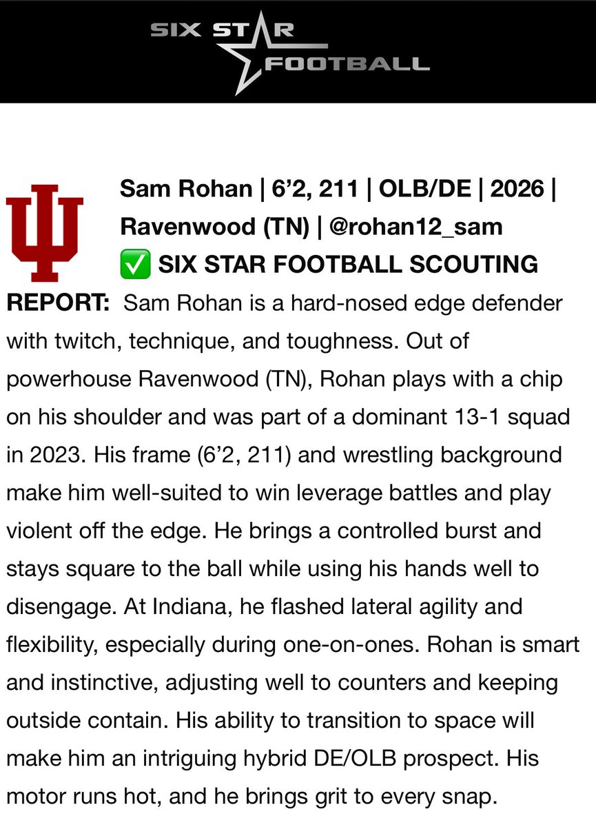 rohan12_sam's tweet image. Had an awesome time at Indiana thank you @Coach_AHiggins for the invite to compete!! Also thank you @sixstarfootball for the write up!!!
@Coach_PatKuntz @coach_buddha @wcsRHSfootball @wcsRHSstrength @_CoachRodriguez @CoachDCollier @CoachRoseberry @BuckFitz @NCEC_Recruiting