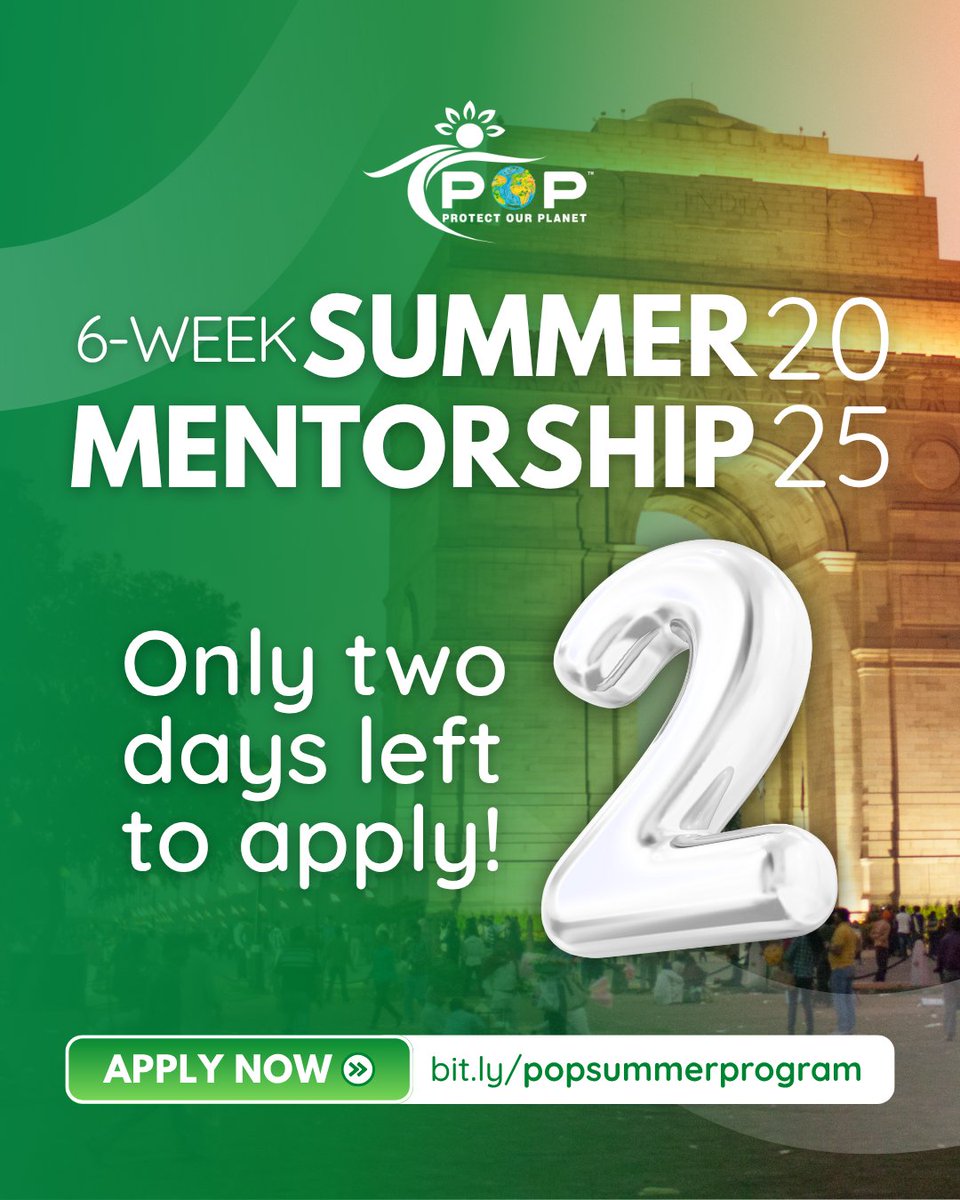 ⏳ Only 2 Days Left! ⏳

The countdown has begun! Applications for the POP Summer Mentorship Program 2025 close on June 9 — and this is your chance to be a part of a global movement for positive change. 🌍

✅ Apply now 
 bit.ly/popsummerprogr…