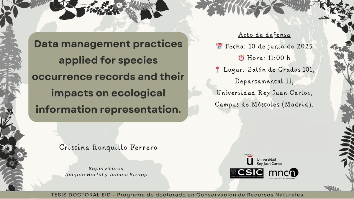 Este próximo martes a las 11h se viene tremenda defensa de la movida doctoral en la URJC. Todo listo para resumir casi 3 añitos de pura ciencia y técnicas sobre datos de biodiversidad! 💪🏻🤓🖥️