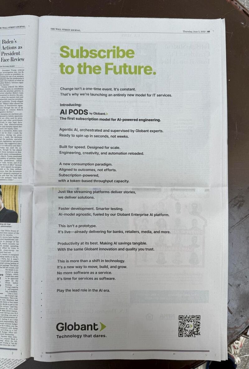 Once again, <a href="/Globant/">Globant</a> is rewriting the future of consultancy!
AIPODS are here
⚙️ Agentic AI, orchestrated by real experts
⚡ Ramp up in seconds, not weeks
💰 Tangible savings from day one
✅ Backed by Globant’s innovation and quality
Subscribe to the future lnkd.in/gyYU57zm