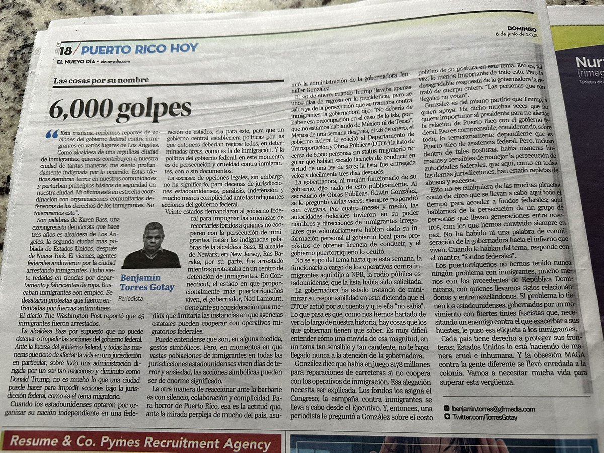 Lean por favor esta maravillosa columna de <a href="/TorresGotay/">Benjamín Torres Gotay 🇵🇷</a> !!!! Pueden darle zoom a la foto para leerla….