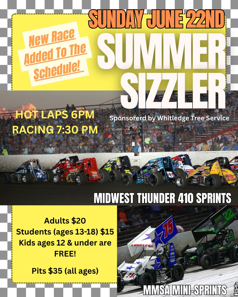 Just added! 
Sunday June 22nd-Summer Sizzler🔥

We’ve been able to add another race to our schedule! Mother Nature took out several dates and even though we cannot always reschedule certain events, we will continue to put forth our best efforts.