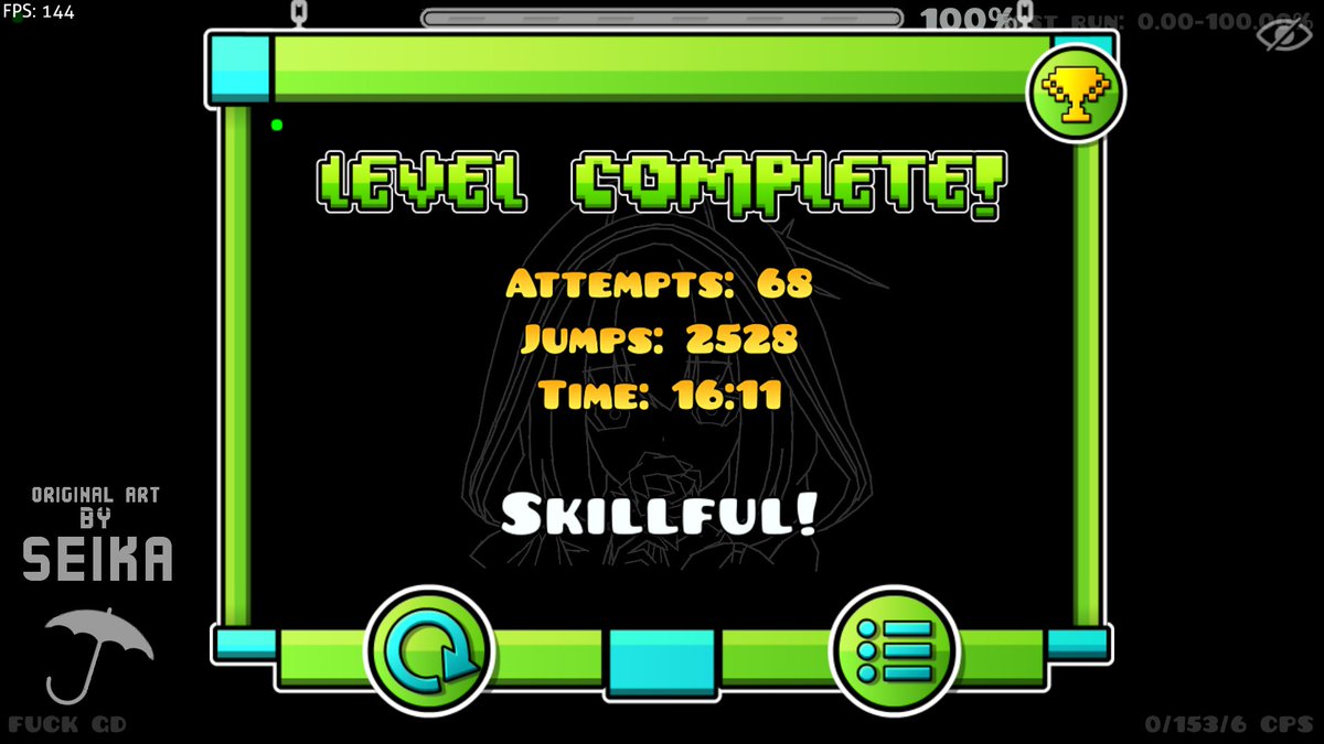 Atsuko 100% // unrated extreme 3,258 atts y 9no extreme demon :)

dos dias estuve con este nivel, muy divertido, con una de mis canciones favoritas de vocaloid, y tuve muy buena suerte flukeandome el final, creo que es mi mejor experiencia con algun extreme, ojala le den rate