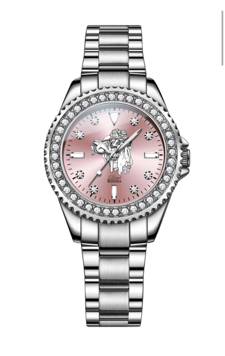 Thank your lady for supporting you owning a <a href="/BoredApeYC/">Bored Ape Yacht Club 🍌</a> and onboard her!

🩷Bored Baddies CZ Bezel Silver Pink 
Women’s Stainless Steel Watch🩷

$95 USD, comes w/ box &amp; watch adjuster

*currently shipping to USA &amp; Canada, adding more countries daily

boredbaddies.myshopify.com/products/bored…