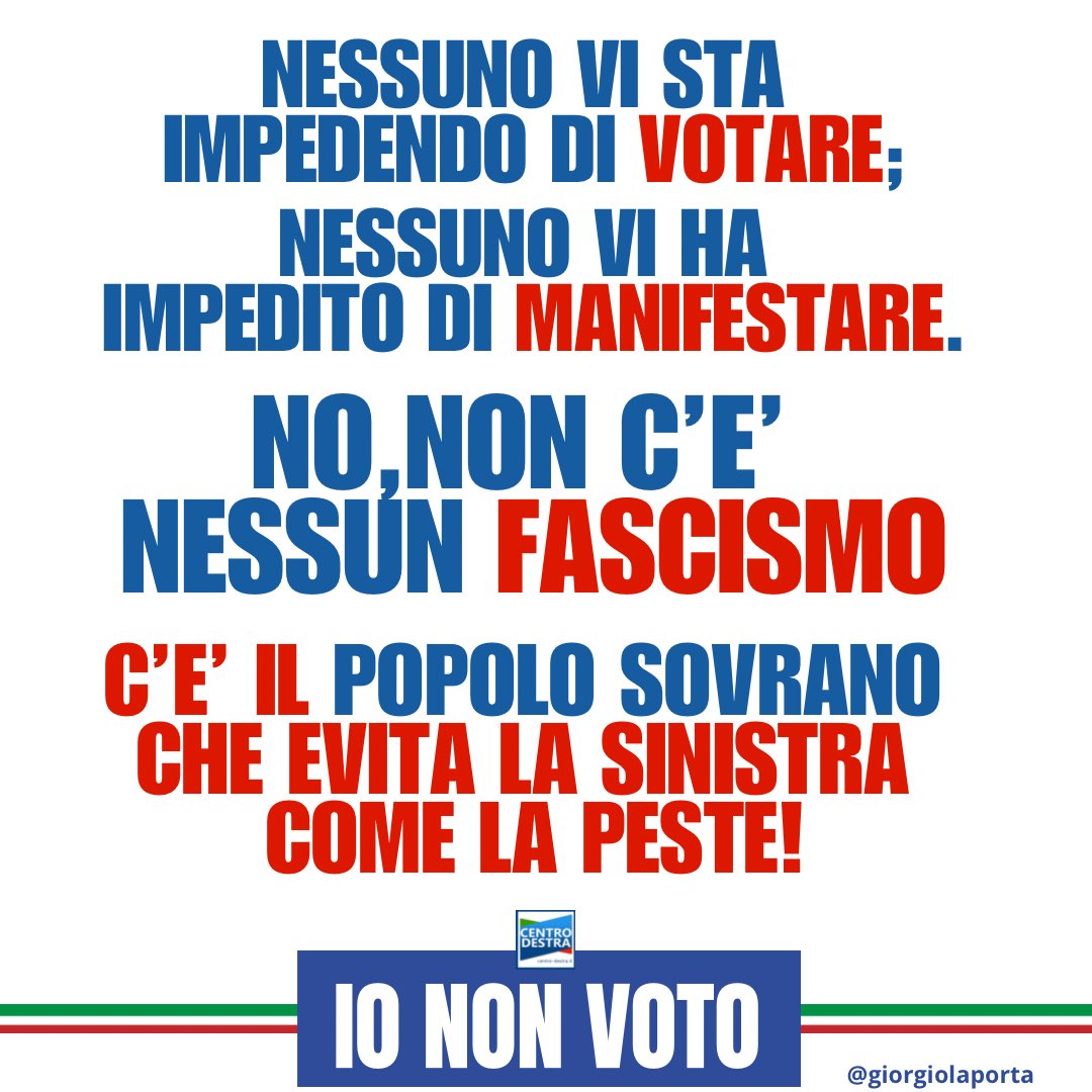 #Affluenza al 15,7%. 
Nessuno vi sta impedendo di votare; 
nessuno vi ha impedito di manifestare.
No, non c’è nessun #fascismo. 
C’è il popolo sovrano che evita la #sinistra come la peste!

#ioNONvoto #referendum2025 #referendum8e9giugno #ReferendumCittadinanza #DecretoSicurezza