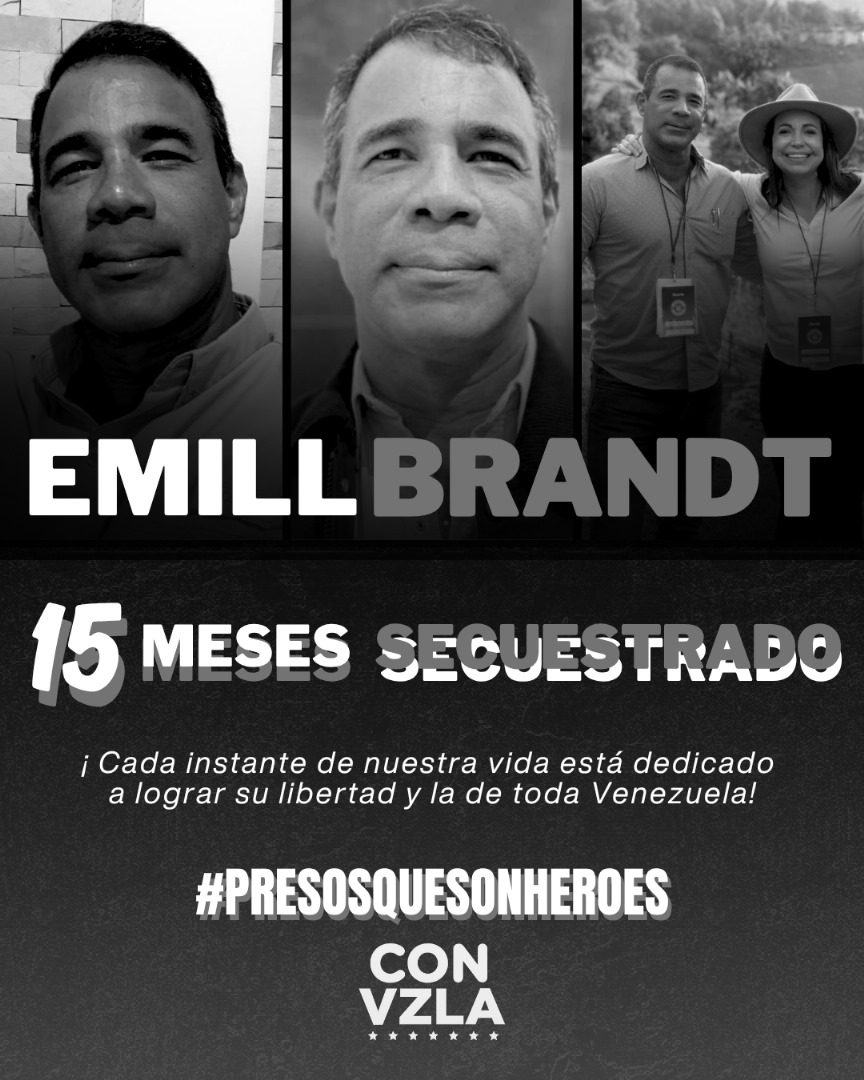 ⛓️ SECUESTRADO en El Helicoide!

Hace 15 meses, Emill Brandt, jefe del <a href="/ConVzlaComando/">Comando ConVzla</a> en Barinas fue secuestrado, sometido a desaparición forzada y aún permanece injustamente detenido.

Ejercer derechos políticos, trabajar por la libertad de 🇻🇪 no es un delito
#LibertadParaEmill