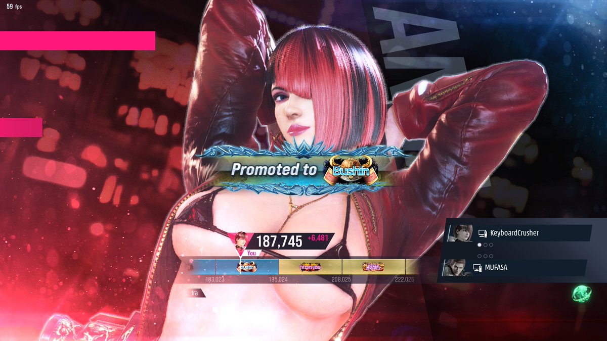 KeyCrush1305's tweet image. I also got my Anna to Bushin. The next stop is Tekken King.
(Sorry, but the mod is too attractive😅.)