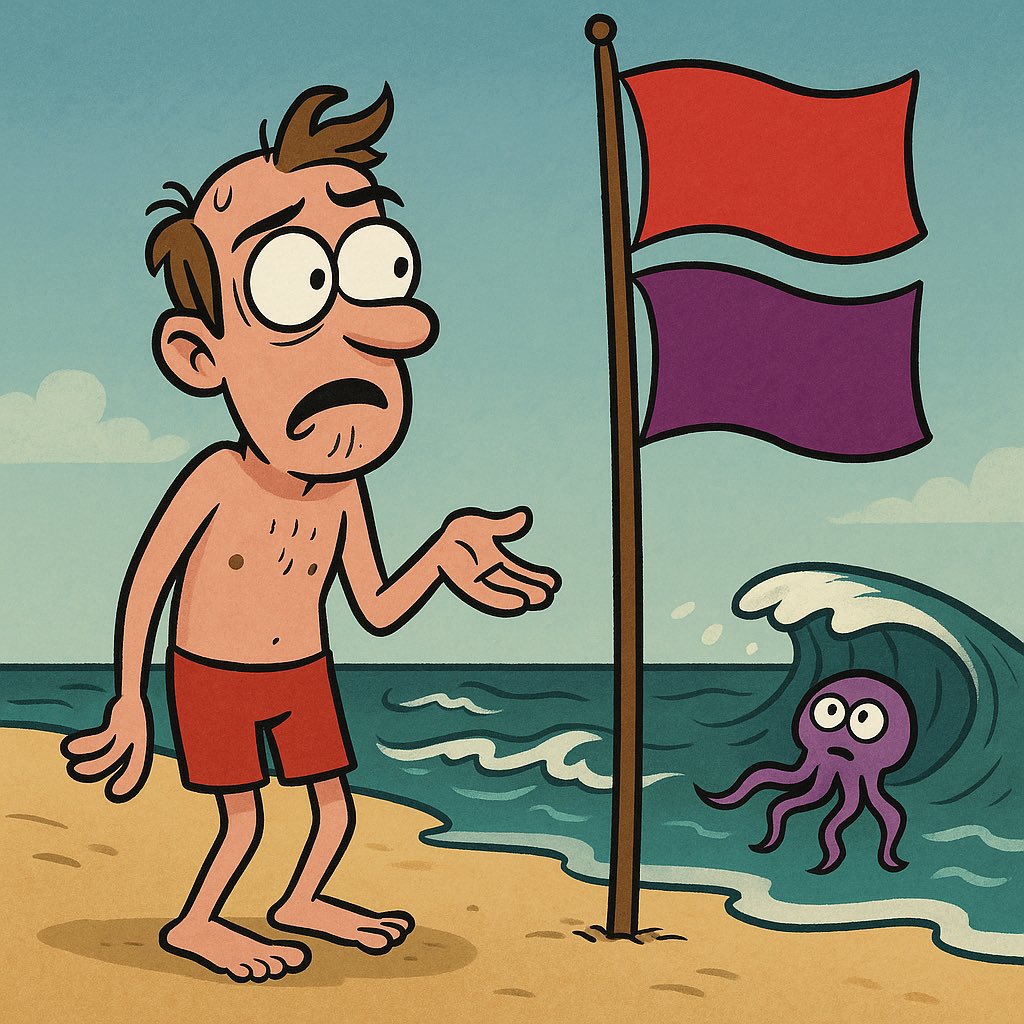 🚩🔮 Red + purple, just like we said.
Rough surf + jellyfish = not your day for hero moves.
Forecasts = 80% accurate. Flags on the beach = 100%.
👉 30a-beach-flag-predictions.com
#30A #BeachSafety #RedFlag #PurpleFlag