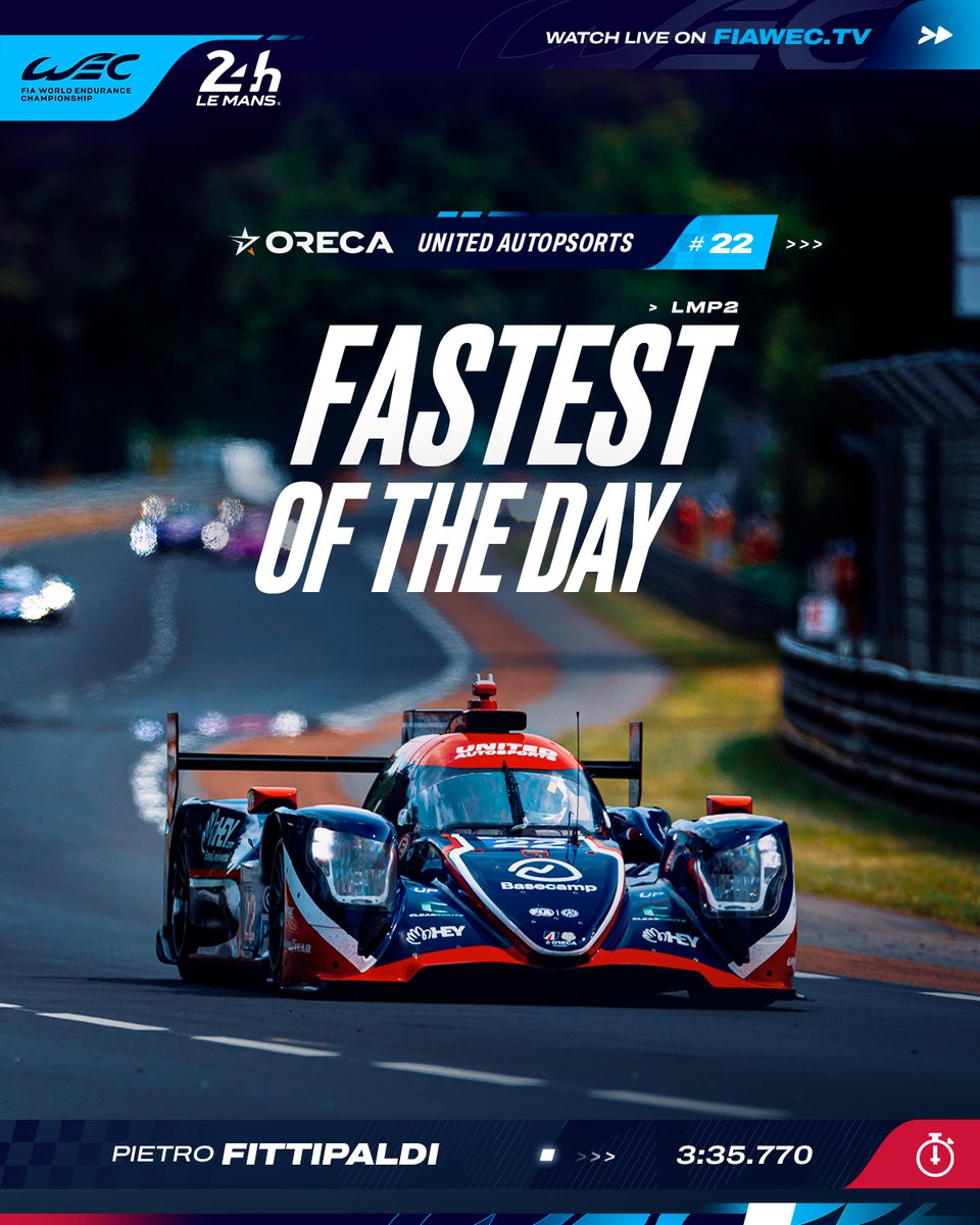 FIA World Endurance Championship (@fiawec) on Twitter photo United Autosports go fastest in LMP2 ⚡️
Pietro Fittipaldi sets the time of 3:35.770 on test day.
#WEC #LeMans24 <a href="/EuropeanLMS/">European Le Mans Series</a> <a href="/24hoursoflemans/">24 Hours of Le Mans</a> United Autosports go fastest in LMP2 ⚡️
Pietro Fittipaldi sets the time of 3:35.770 on test day.
#WEC #LeMans24 <a href="/EuropeanLMS/">European Le Mans Series</a> <a href="/24hoursoflemans/">24 Hours of Le Mans</a>