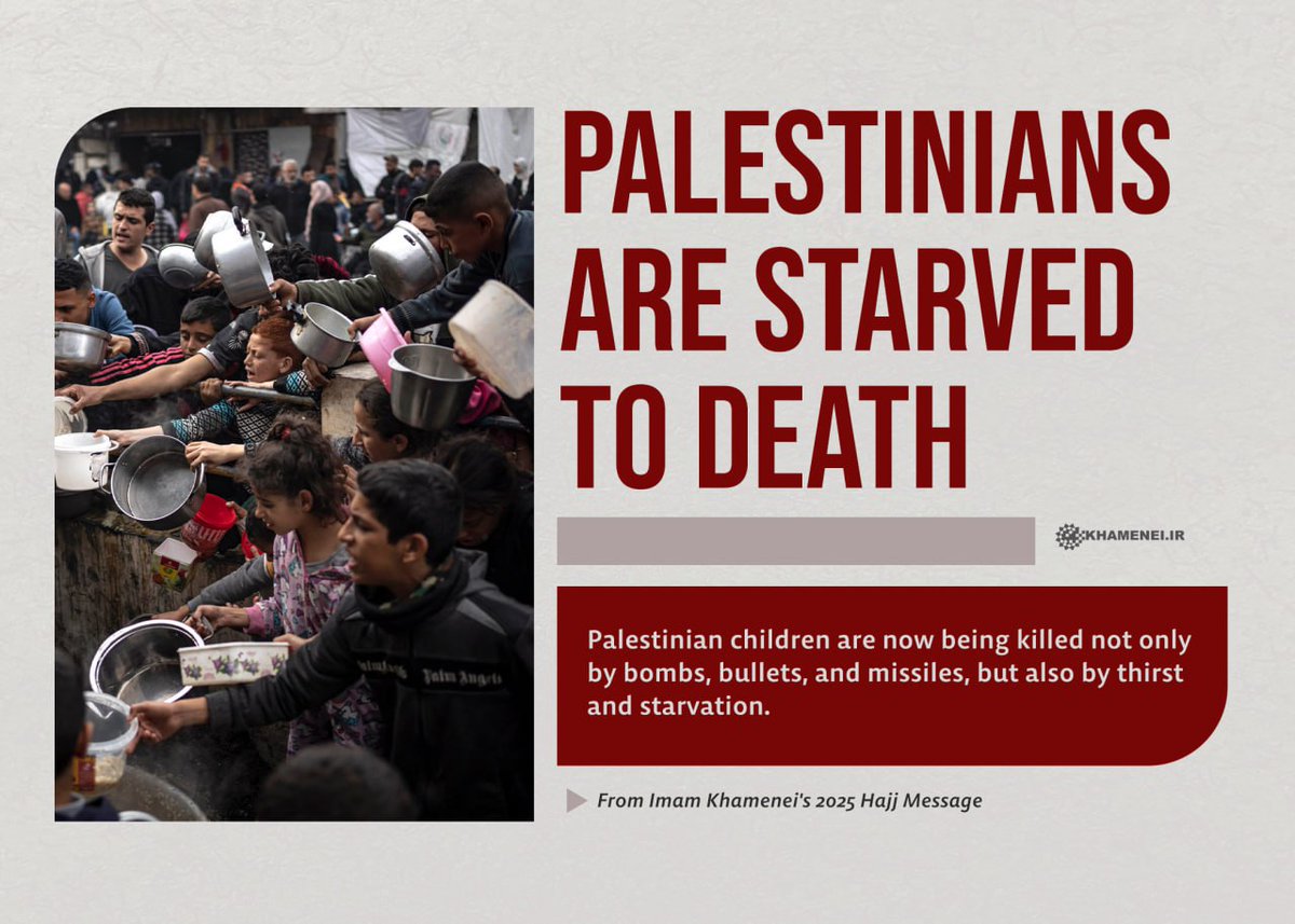 🔰 Palestinians are starved to death:
Palestinian children are now being killed not only by bombs, bullets, and missiles, but also by thirst and starvation.

 Imam Khamenei 🪴

#It_Is_Too_Late #ThePromisedSavior #GazaGenocide