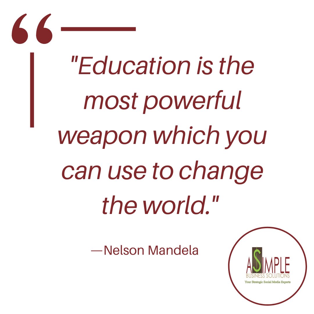 ASimpleBusSolo's tweet photo. "Education is the most powerful weapon which you can use to change the world." —Nelson Mandela

#QuoteOfTheDay #Education #SocialMedia #Business #Marketing https://t.co/r9nKwJdjKc