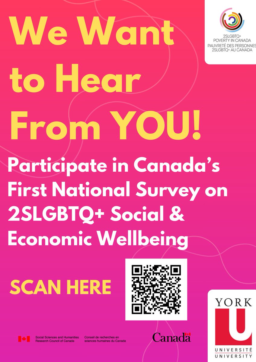 Your voice matters! 

Take part in the first ever national survey of 2SLGBTQ+ Social &amp; Economic Wellbeing!

Sign up for the survey by visiting: ow.ly/Jwru50W56yi