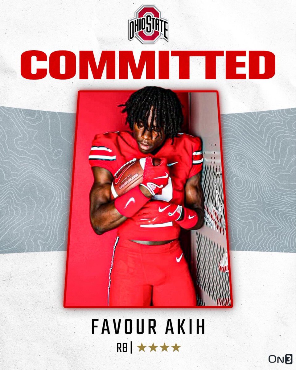 Steve Wiltfong (@swiltfong_) on Twitter photo BREAKING On300 in-state RB Favour Akih commits to Ohio State.
“For me it was the development and the competition!”
Story: on3.com/news/ohio-stat… BREAKING On300 in-state RB Favour Akih commits to Ohio State.
“For me it was the development and the competition!”
Story: on3.com/news/ohio-stat…