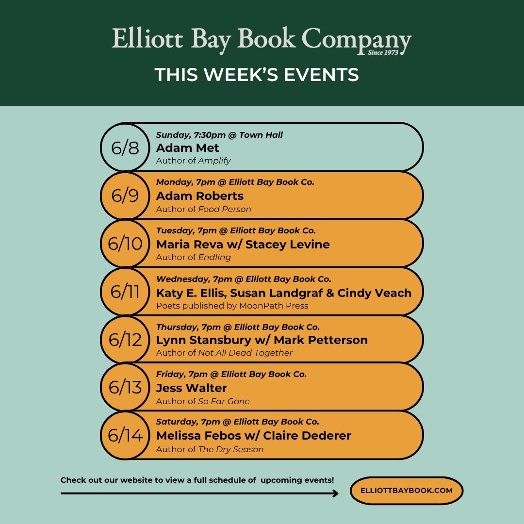 ElliottBayBooks's tweet image. Check out our in-store and offsite events happening this week! ⤵️
#seattleevents #indiebookstore #elliottbaybookcompany