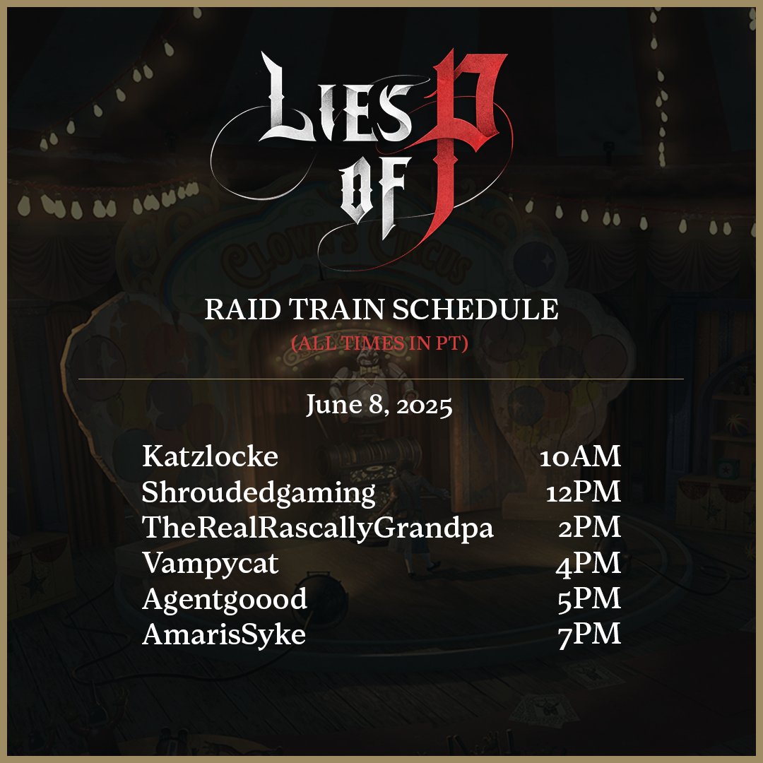Liesofp's tweet image. Catch our raid train before it’s too late. Our creators are taking Krat by storm and you won’t want to miss the action.
#LiesofP #LiesofPDLC #LiesofPOverture