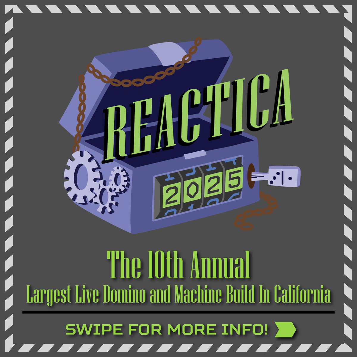 Flashdomino's tweet photo. 🧩🔍🔑 REACTICA 2025 🗝️🔓🚪

⏱️July 19, 2025 @ 1 p.m.
📍The Tech Interactive - San Jose, CA

🔐 2025 Theme: “Think Outside The Box”, the Puzzling and Mechanical Escape Room

Excited to see you all there for the 10TH YEAR of Reactica! It will be our biggest and best yet 😊 https://t.co/KZKwhZm1Db