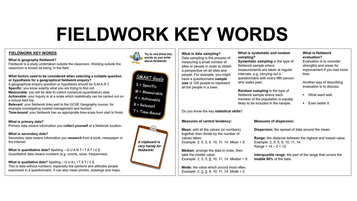 GCSE Geography Paper 3: Four days to go. Here’s a 1-page glossary to help students tackle the unseen fieldwork questions (Q4) and write about their personal fieldwork (Q5) (AQA specific). PDF in shared folder. #teachers #geography #geographyteacher