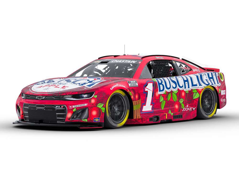 jessicaray0's tweet image. In my tradition of rooting for cars with the best sponsor livery to win, Ross Chastain and the Bapple car are my favorites today in Michigan