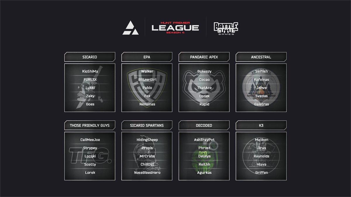 Congratulations to the teams who have qualified for HPL 4!

See you all Friday 13th @ 18:00 BST for Day 1!

#Tarkovarena