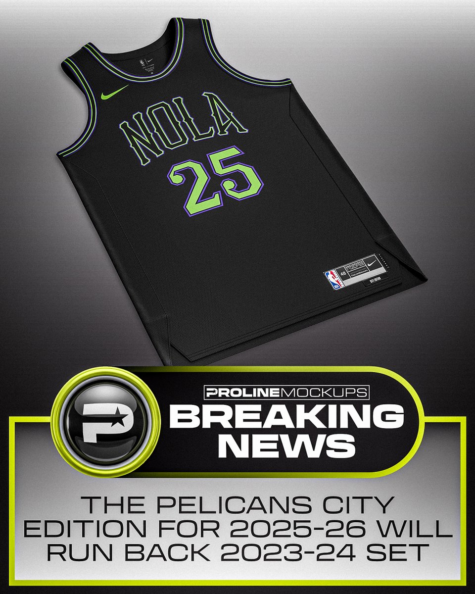 29/30

The New Orleans Pelicans 2025-26 City Edition will run back the 2023-24 set. Confirmed in collaboration with <a href="/jerseyarchive/">Basketball Jersey Archive</a>.

Follow all of these accounts for the latest:

<a href="/ProLineMockups/">ProLine Mockups</a>
<a href="/jerseyarchive/">Basketball Jersey Archive</a>
<a href="/nbaunitracker/">NBA Uniform Tracker™</a>
<a href="/caseyvitelli/">Casey Vitelli</a>

STAY TUNED and BOOKMARK THIS THREAD.
