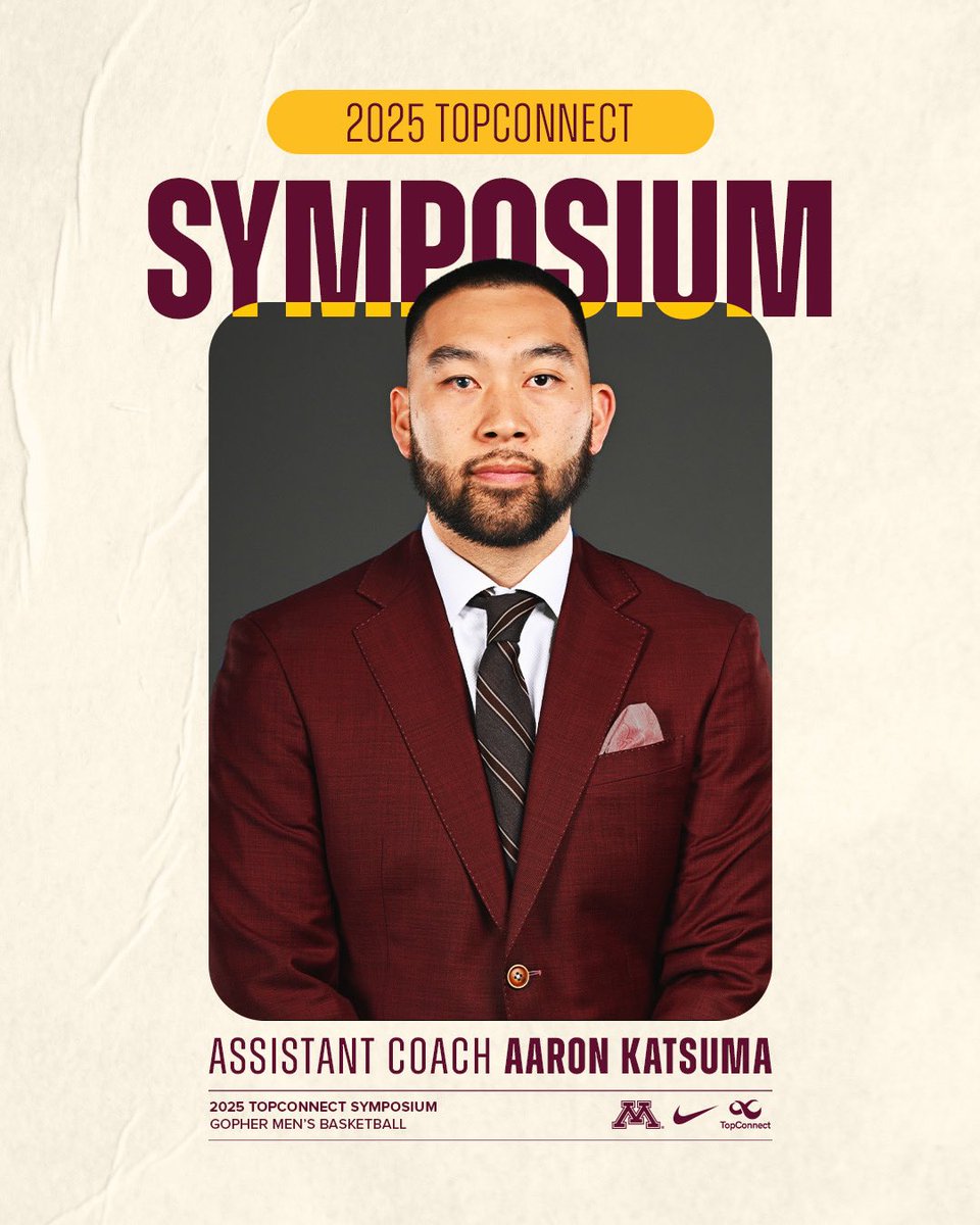 Minnesota Men's Basketball (@gophermbb) on Twitter photo Congratulations to <a href="/AaronKatsuma_MN/">Aaron Katsuma</a> on being selected to the 2025 TopConnect Symposium, which identifies the top assistant coaches in college hoops!
๐ฐ: z.umn.edu/ai0w Congratulations to <a href="/AaronKatsuma_MN/">Aaron Katsuma</a> on being selected to the 2025 TopConnect Symposium, which identifies the top assistant coaches in college hoops!
๐ฐ: z.umn.edu/ai0w