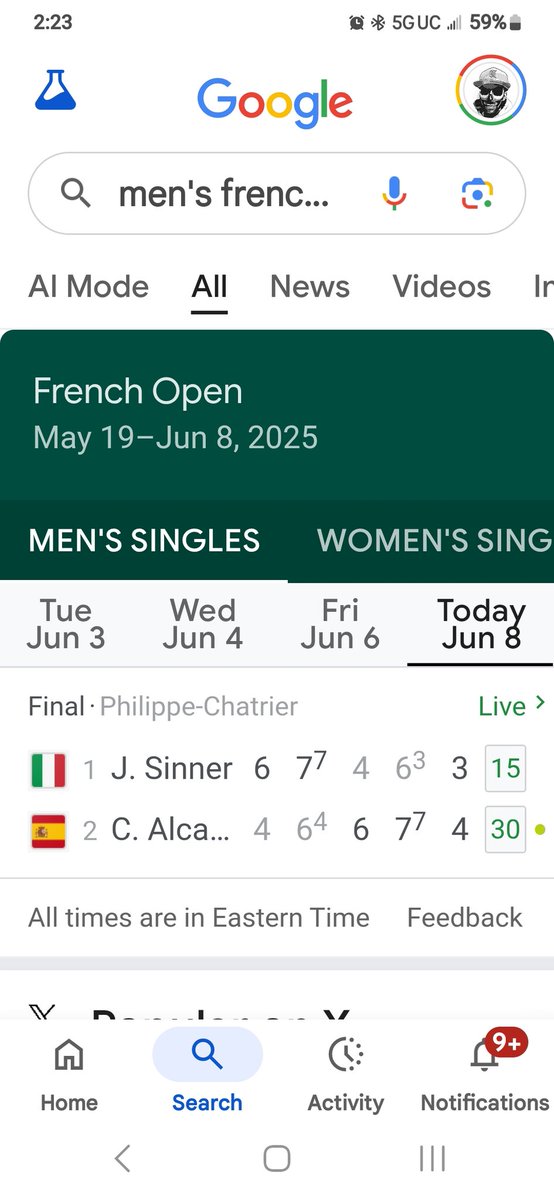 granman73's tweet photo. Cmon Alcaraz! 
#frenchopen2025 #carlosalcaraz #sinner
#Spain #Championship https://t.co/IlLwAbhkNL