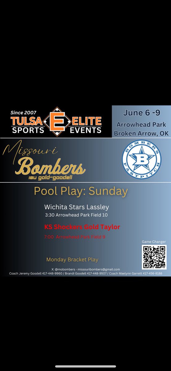 Glad to be back for the rest of the tournament!! <a href="/mobombers/">Missouri Bombers 18u Gold-Goodell</a> <a href="/Gorilla_SFB/">Pitt State Softball 🥎</a> <a href="/CCRoughridersSB/">Crowder College Softball</a> <a href="/UTampaSoftball/">Tampa Softball</a> <a href="/MizzouSoftball/">Mizzou Softball</a> <a href="/UWFSoftball/">UWF Softball</a> <a href="/TulsaSoftball/">Tulsa Softball</a> <a href="/kcroossb/">Kansas City Softball</a> <a href="/OleMissSoftball/">Ole Miss Softball</a>