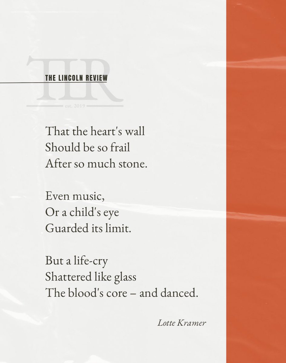From Issue 5 of The Lincoln Review:
a poem by Lotte Kramer. 
As we prepare to launch Issue 6 on 27 June, we’re returning to moments from our previous issue.
💬Read more from Issue 5 at: lincolnreview.org
•••
#poem #poetry #poems #quotes #words #writing #journal #magazine
