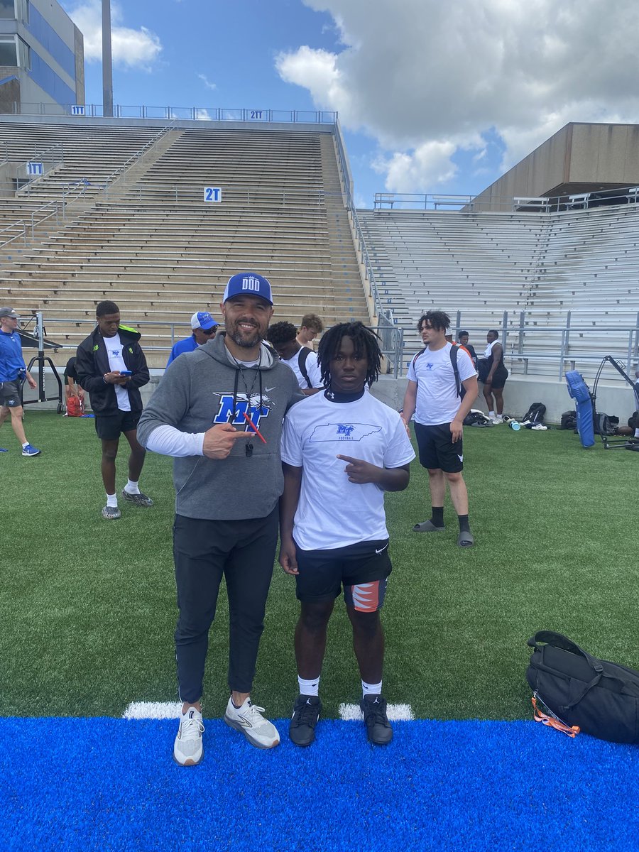 I got better today! Thank you <a href="/CalvinLowry/">Calvin Lowry</a> <a href="/MT_FB/">Middle Tennessee Football</a> For having me, I learned a lot. <a href="/Coach_Criswell/">Anthony Criswell</a> <a href="/DarrenSbraga/">Coach Darren Sbraga</a> <a href="/Coach_Cam_Jones/">Coach Cam Jones</a> <a href="/CoachFleming14/">Coach Fleming</a> <a href="/DuluthHSFB/">𝘿𝙐𝙇𝙐𝙏𝙃 𝙁𝙊𝙊𝙏𝘽𝘼𝙇𝙇</a> <a href="/RecruitDuluth/">𝗥𝗘𝗖𝗥𝗨𝗜𝗧 DULUTH 🚨👋</a>
