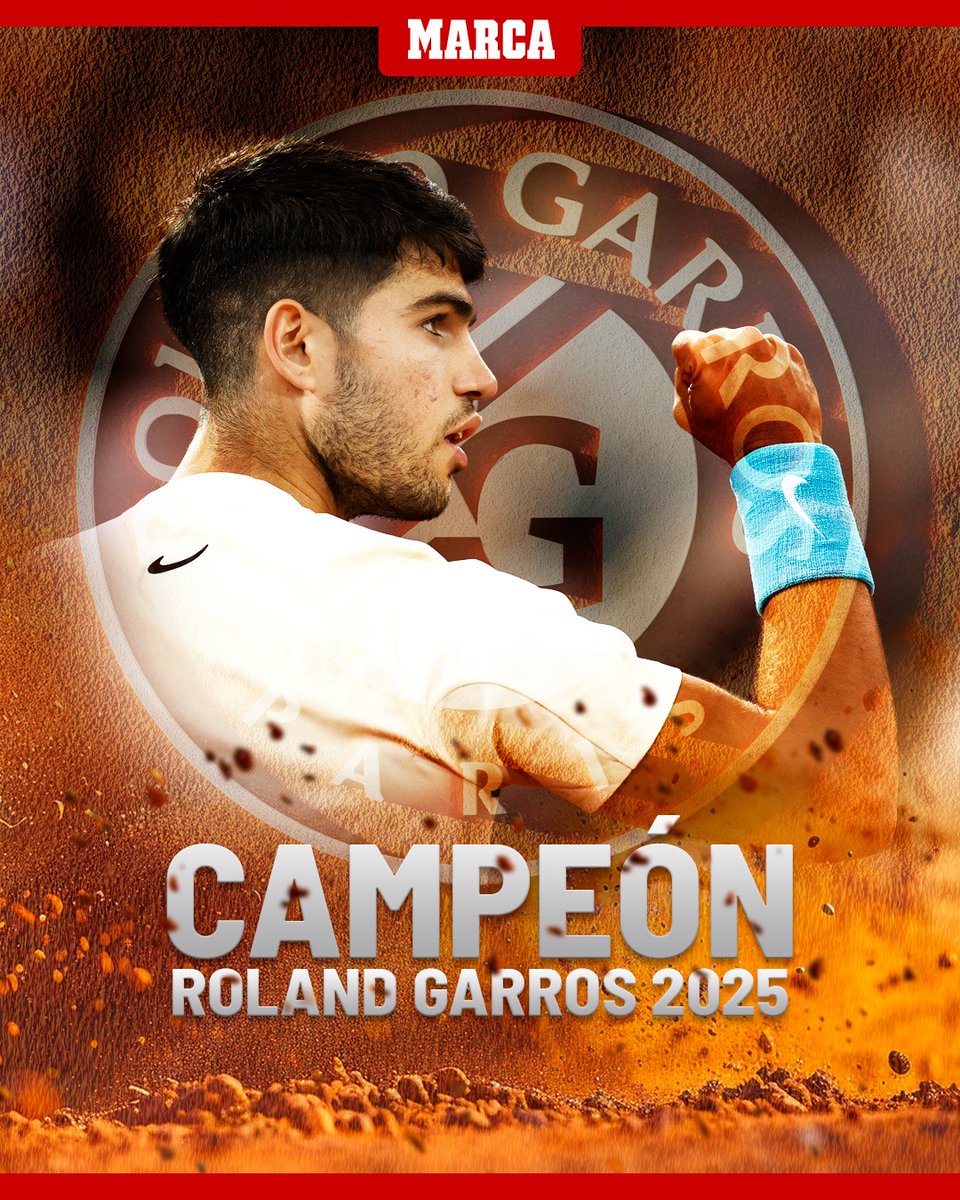 MARCA (@marca) on Twitter photo ยกAcho, quรฉ bicho!
๐ ๐ช๐ธโจ <a href="/carlosalcaraz/">Carlos Alcaraz</a> levanta su tercer Roland Garros haciendo una remontada impresionante ante Jannik Sinner, al que rematรณ por 2-10 en el Sรบper Tie Break del quinto set
๐ Roland Garros (2022, 2024, 2025)
๐ US Open (2022)
๐ Wimbledon (2023)
ยกY lo que ยกAcho, quรฉ bicho!
๐ ๐ช๐ธโจ <a href="/carlosalcaraz/">Carlos Alcaraz</a> levanta su tercer Roland Garros haciendo una remontada impresionante ante Jannik Sinner, al que rematรณ por 2-10 en el Sรบper Tie Break del quinto set
๐ Roland Garros (2022, 2024, 2025)
๐ US Open (2022)
๐ Wimbledon (2023)
ยกY lo que