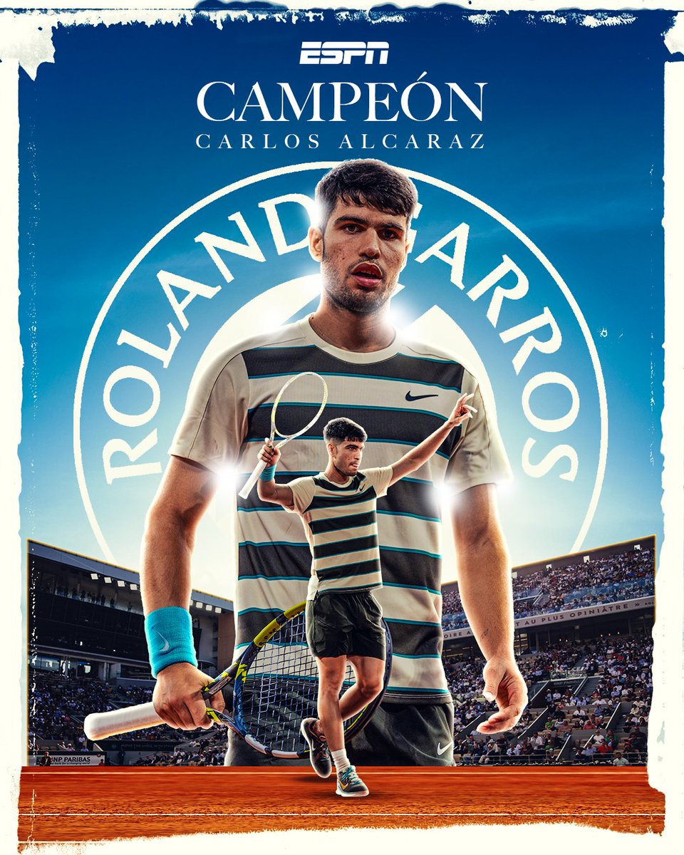 ¡CARLOS ALCARAZ LO HIZO, ES BICAMPEÓN DE ROLAND GARROS! 👑👑

Después de cinco horas y media de partido, venció a Jannik Sinner en super tiebreak 👏

Superó un 2-0 en contra y tres match points del italiano... SIN PALABRAS.