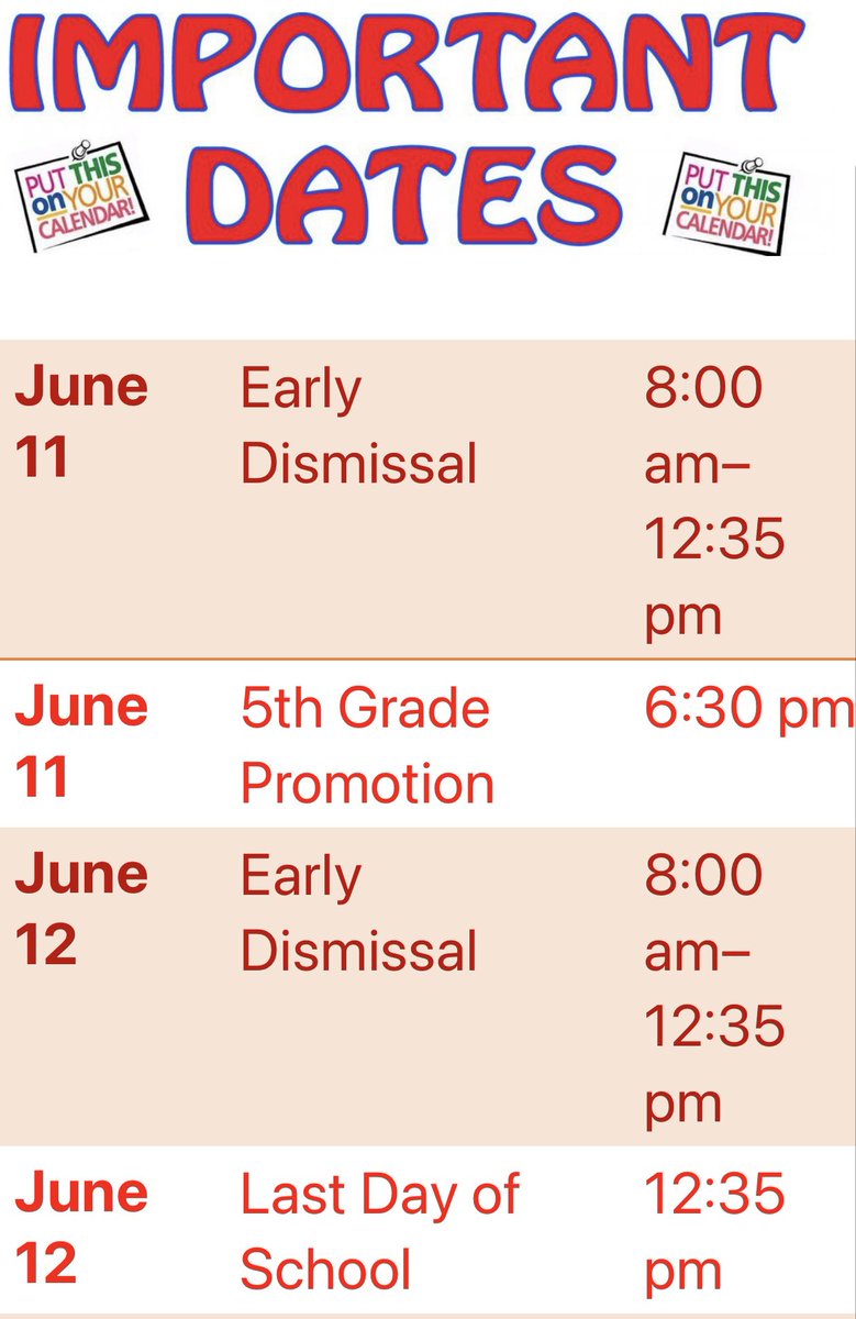 #FerdinandFamily Here are some important dates coming up this final last week of school year 2024-2025. 
Tomorrow Monday June 9 is our Field Day!