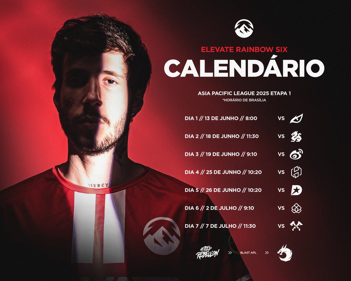 🗓️ Nossa trajetória na Etapa 1 na Asia Pacific League está definida! 

Começamos nossa jornada contra a ArrivalSeven na sexta-feira às 8h BRT.

#ElevateR6 | #RedRebellion