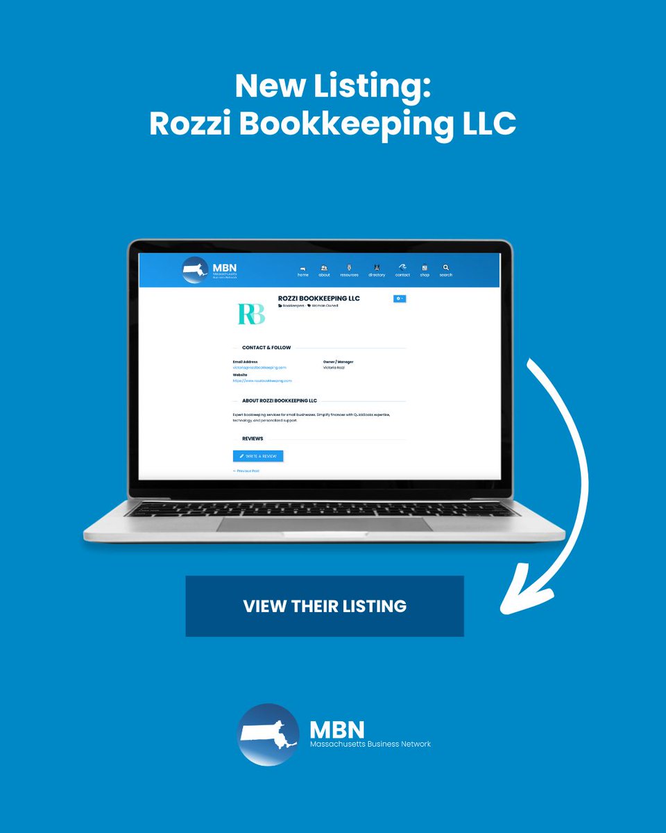 👋 New Listing Spotlight: Rozzi Bookkeeping LLC in Boston, MA

If you're looking for expert bookkeeping services for small businesses, be sure to check out Rozzi Bookkeeping LLC's listing in our directory! 🔍 massachusettsbusinessnetwork.com/directory/list…